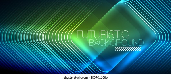 Neonleuchtende Techno-Linien, futuristisch abstrakte High-Tech-Hintergrundvorlage mit quadratischen Formen