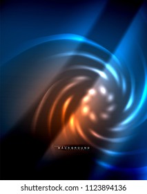 Neon glowing techno lines, hi-tech futuristic abstract background template with square shapes. Vector illustration