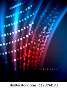 Neon glowing techno lines, hi-tech futuristic abstract background template with square shapes. Vector illustration