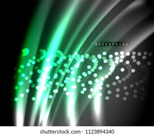 Neon glowing techno lines, hi-tech futuristic abstract background template with square shapes. Vector illustration