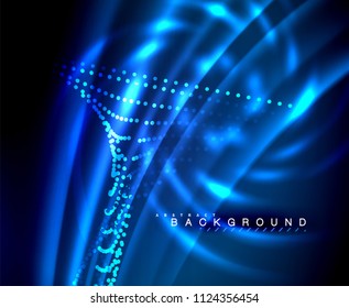 Líneas tecno brillantes neón, plantilla de fondo abstracto de alta tecnología futurista con formas cuadradas. Ilustración del vector