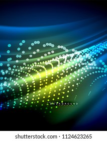 Neon glowing techno lines, hi-tech futuristic abstract background template with square shapes. Vector illustration