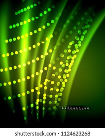 Neon glowing techno lines, hi-tech futuristic abstract background template with square shapes. Vector illustration
