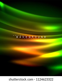 Líneas tecno brillantes neón, plantilla de fondo abstracto de alta tecnología futurista con formas cuadradas. Ilustración del vector