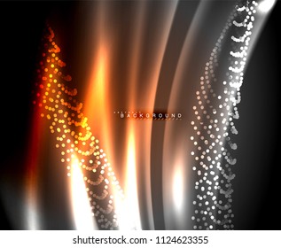 Neon glowing techno lines, hi-tech futuristic abstract background template with square shapes. Vector illustration