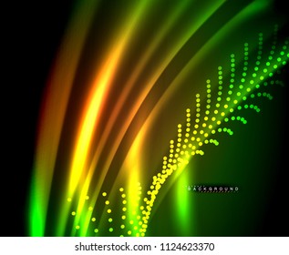 Líneas tecno brillantes neón, plantilla de fondo abstracto de alta tecnología futurista con formas cuadradas. Ilustración del vector