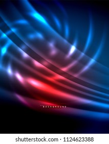 Líneas tecno brillantes neón, plantilla de fondo abstracto de alta tecnología futurista con formas cuadradas. Ilustración del vector