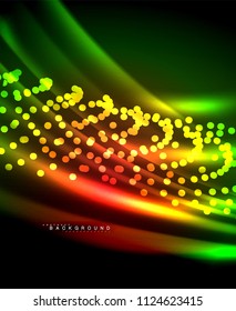 Neon glowing techno lines, hi-tech futuristic abstract background template with square shapes. Vector illustration