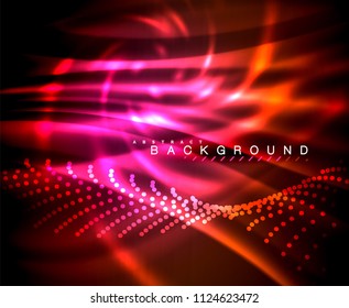 Neon glowing techno lines, hi-tech futuristic abstract background template with square shapes. Vector illustration