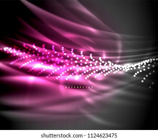 Neon glowing techno lines, hi-tech futuristic abstract background template with square shapes. Vector illustration