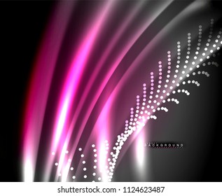 Líneas tecno brillantes neón, plantilla de fondo abstracto de alta tecnología futurista con formas cuadradas. Ilustración del vector
