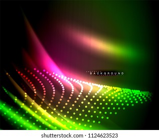 Neon glowing techno lines, hi-tech futuristic abstract background template with square shapes. Vector illustration