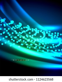 Neon glowing techno lines, hi-tech futuristic abstract background template with square shapes. Vector illustration