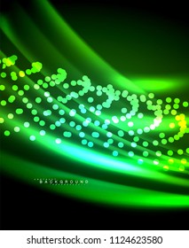 Líneas tecno brillantes neón, plantilla de fondo abstracto de alta tecnología futurista con formas cuadradas. Ilustración del vector