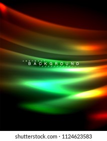 Líneas tecno brillantes neón, plantilla de fondo abstracto de alta tecnología futurista con formas cuadradas. Ilustración del vector