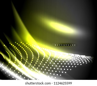 Neon glowing techno lines, hi-tech futuristic abstract background template with square shapes. Vector illustration