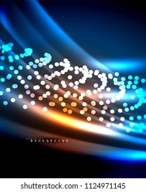 Neon glowing techno lines, hi-tech futuristic abstract background template with square shapes. Vector illustration