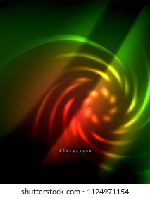 Líneas tecno brillantes neón, plantilla de fondo abstracto de alta tecnología futurista con formas cuadradas. Ilustración del vector