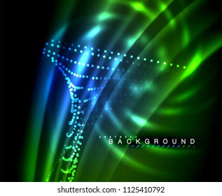 Neon glowing techno lines, hi-tech futuristic abstract background template with square shapes. Vector illustration