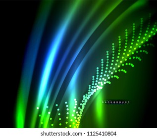 Líneas tecno brillantes neón, plantilla de fondo abstracto de alta tecnología futurista con formas cuadradas. Ilustración del vector