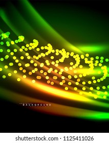 Neon glowing techno lines, hi-tech futuristic abstract background template with square shapes. Vector illustration