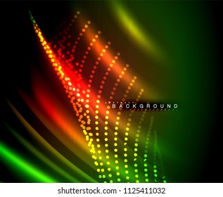 Neon glowing techno lines, hi-tech futuristic abstract background template with square shapes. Vector illustration