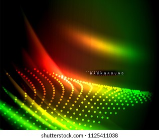 Neon glowing techno lines, hi-tech futuristic abstract background template with square shapes. Vector illustration