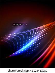 Neon glowing techno lines, hi-tech futuristic abstract background template with square shapes. Vector illustration