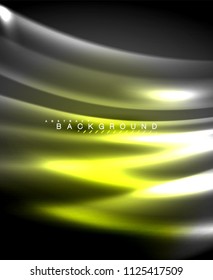 Líneas tecno brillantes neón, plantilla de fondo abstracto de alta tecnología futurista con formas cuadradas. Ilustración del vector
