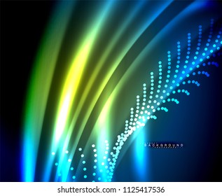 Neon glowing techno lines, hi-tech futuristic abstract background template with square shapes. Vector illustration