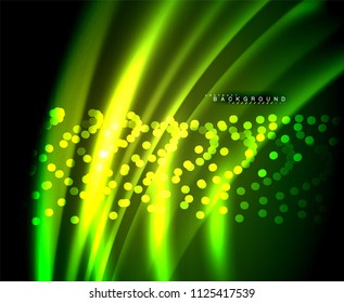 Neon glowing techno lines, hi-tech futuristic abstract background template with square shapes. Vector illustration