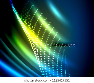 Neon glowing techno lines, hi-tech futuristic abstract background template with square shapes. Vector illustration