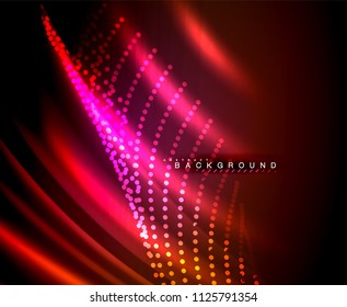 Líneas tecno brillantes neón, plantilla de fondo abstracto de alta tecnología futurista con formas cuadradas. Ilustración del vector