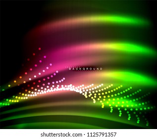 Líneas tecno brillantes neón, plantilla de fondo abstracto de alta tecnología futurista con formas cuadradas. Ilustración del vector
