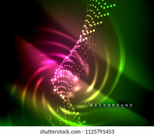 Neon glowing techno lines, hi-tech futuristic abstract background template with square shapes. Vector illustration