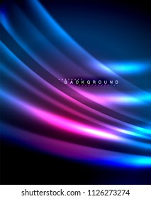 Líneas tecno brillantes neón, plantilla de fondo abstracto de alta tecnología futurista con formas cuadradas. Ilustración del vector