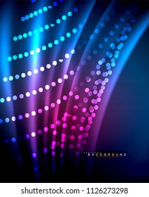 Neon glowing techno lines, hi-tech futuristic abstract background template with square shapes. Vector illustration