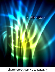 Neon glowing techno lines, hi-tech futuristic abstract background template with square shapes. Vector illustration