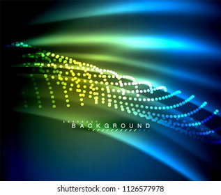 Neon glowing techno lines, hi-tech futuristic abstract background template with square shapes. Vector illustration