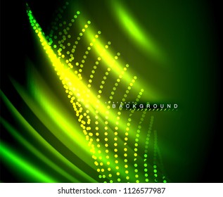 Líneas tecno brillantes neón, plantilla de fondo abstracto de alta tecnología futurista con formas cuadradas. Ilustración del vector