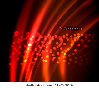Líneas tecno brillantes neón, plantilla de fondo abstracto de alta tecnología futurista con formas cuadradas. Ilustración del vector