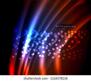 Neon glowing techno lines, hi-tech futuristic abstract background template with square shapes. Vector illustration
