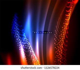Neon glowing techno lines, hi-tech futuristic abstract background template with square shapes. Vector illustration