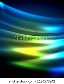 Neon glowing techno lines, hi-tech futuristic abstract background template with square shapes. Vector illustration