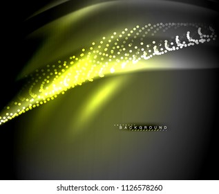Líneas tecno brillantes neón, plantilla de fondo abstracto de alta tecnología futurista con formas cuadradas. Ilustración del vector