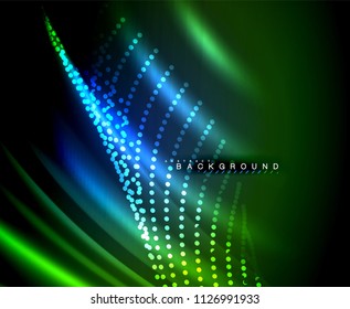 Neon glowing techno lines, hi-tech futuristic abstract background template with square shapes. Vector illustration