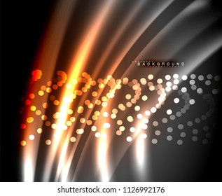 Neon glowing techno lines, hi-tech futuristic abstract background template with square shapes. Vector illustration