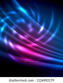 Líneas tecno brillantes neón, plantilla de fondo abstracto de alta tecnología futurista con formas cuadradas. Ilustración del vector