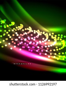 Neon glowing techno lines, hi-tech futuristic abstract background template with square shapes. Vector illustration