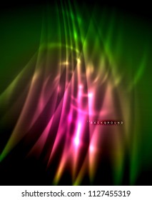 Neon glowing techno lines, hi-tech futuristic abstract background template with square shapes. Vector illustration